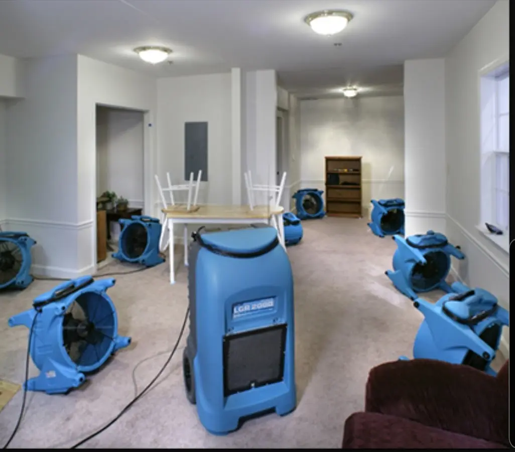 Air movers and dehumidifier setup for Water Extraction & Removal in Topanga